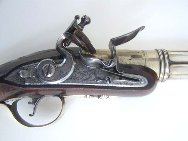 An EXCEPTIONALLY RARE  British Flintlock 'Paktong' Mounted Four Barrelled Naval Volley Pistol circa 1775 — image 9